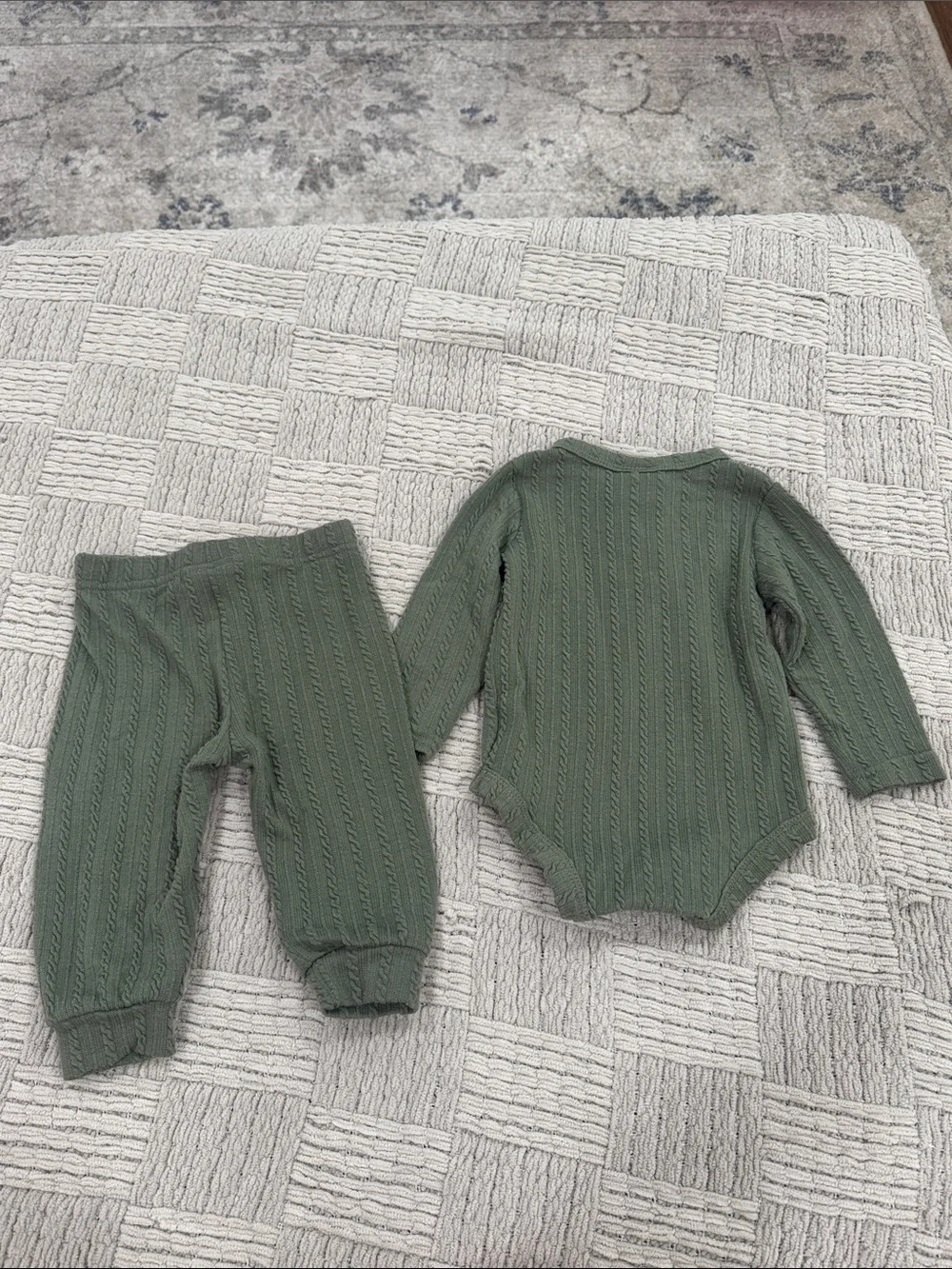 Baby Knit Two-Piece Matching Set in Olive Green